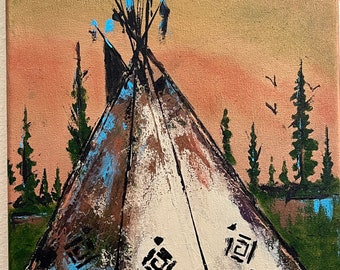 Tepee Original Wall Art Acrylic Landscape Painting Abstract Contemporary Tipi