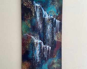 Waterfall Original Wall Art Landscape Acrylic Contemporary Colorful Weeping Wall Painting
