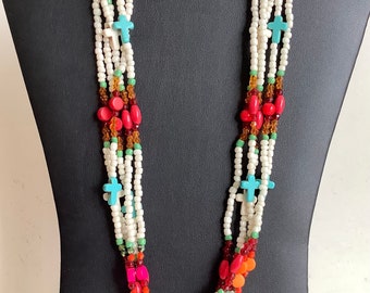 Vintage handmade statement turquoise beaded multistrand necklace