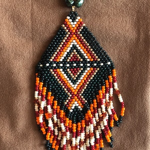 Turquoise necklace, Gemstone Necklace, Cowgirl Necklace, Pendant Necklace, Beaded Necklace, Tribal Necklace, Boho Necklace, Fringed NecklacN