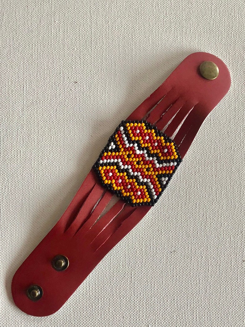 Leather cuff bracelet Beaded Bracelet Beadweaving Bracelet Etsy