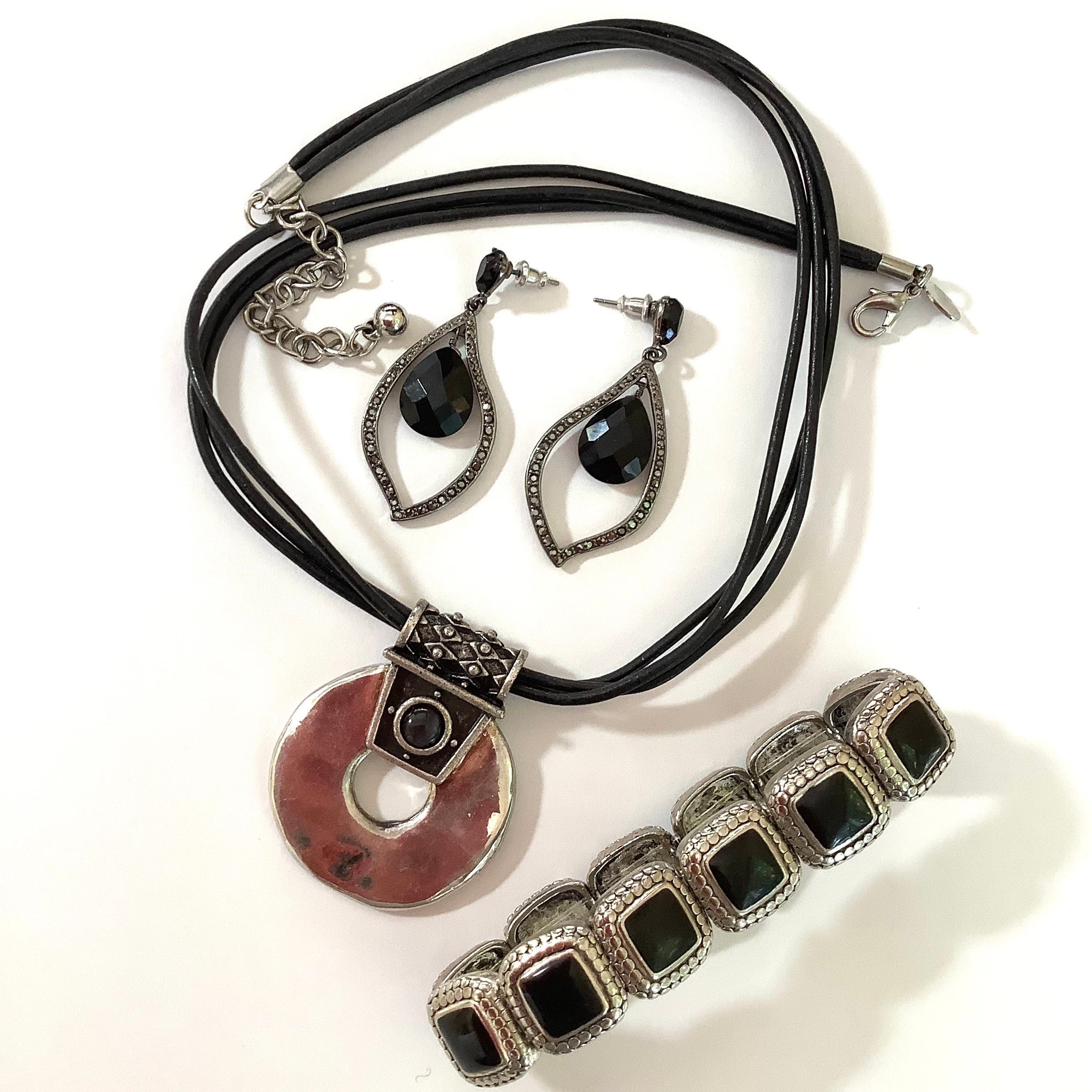 Vintage Chico's Silver and Black Statement Necklace Bracelet