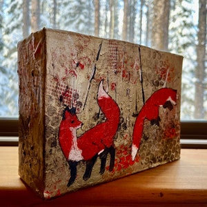 Fox 3D Original Acrílico Paisagem Abstrata Vida Selvagem Contemporânea Arte de Parede Pintura
