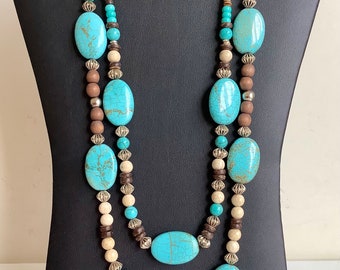 Vintage handmade statement turquoise and silver necklace