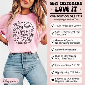 Dog Hair Don't Care Shirt, Heavyweight Unisex Tee, Inclusive Sizes to 3XL, High-Quality DTG Print, Soft Comfortable T-Shirt
