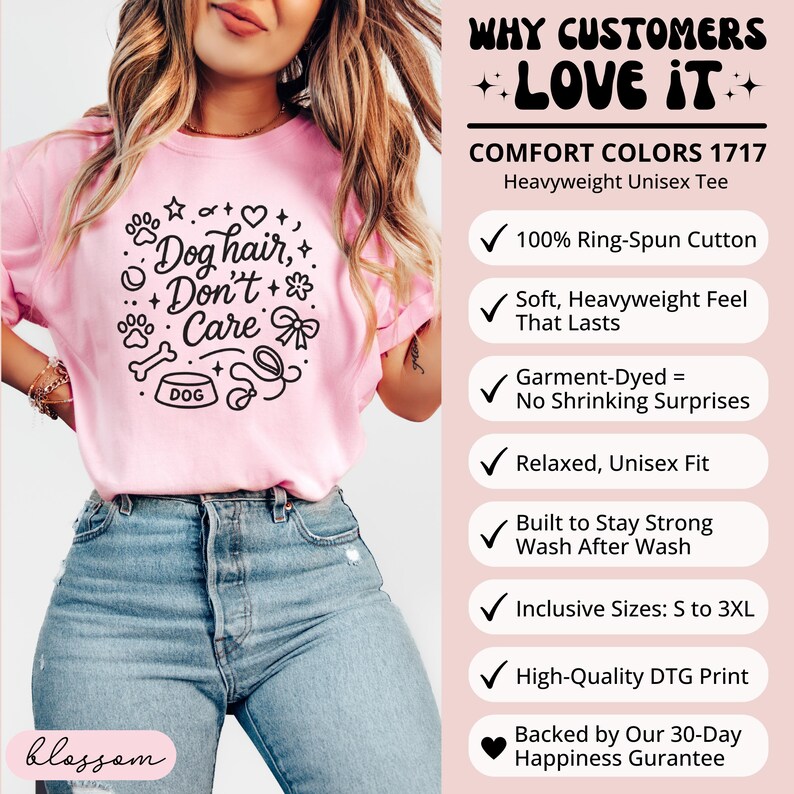Dog Hair Don't Care Shirt, Heavyweight Unisex Tee, Inclusive Sizes to 3XL, High-Quality DTG Print, Soft Comfortable T-Shirt