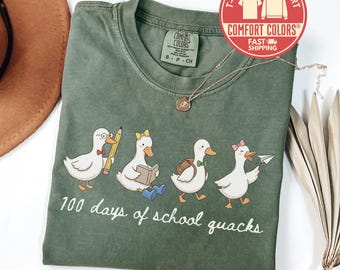 Comfort Colors® 100 Days Of School TShirt, Duck Quacks Tee, Funny Teacher Shirt, Student Gift, Back to School Shirt, Sweatshirt, Crewneck