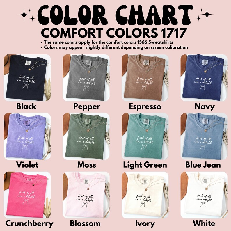 Comfort Colors 1717, Color Chart, Unisex T-shirt, Multiple Colors, Casual Wear, Custom Graphic Tee, Soft Cotton Tee, Colorful Shirt