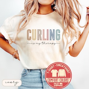 Comfort Colors® Curling Is My Therapy Shirt, Curling Player Tshirt, Curling Lover Tee, Curling Gift, Curling Sweatshirt, Sports Tee