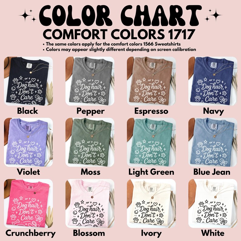 Comfort Colors 1717 T-shirt Color Chart, Soft Washed Tee Color Options, Customizable Shirt Colors, Unisex Tshirt Variety