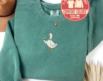 Comfort Colors® Duck Sweatshirt, Drinking Coffee Duck, Gift For Duck Lover, Funny Animal Sweatshirt, Christmas Gift, Birthday Present