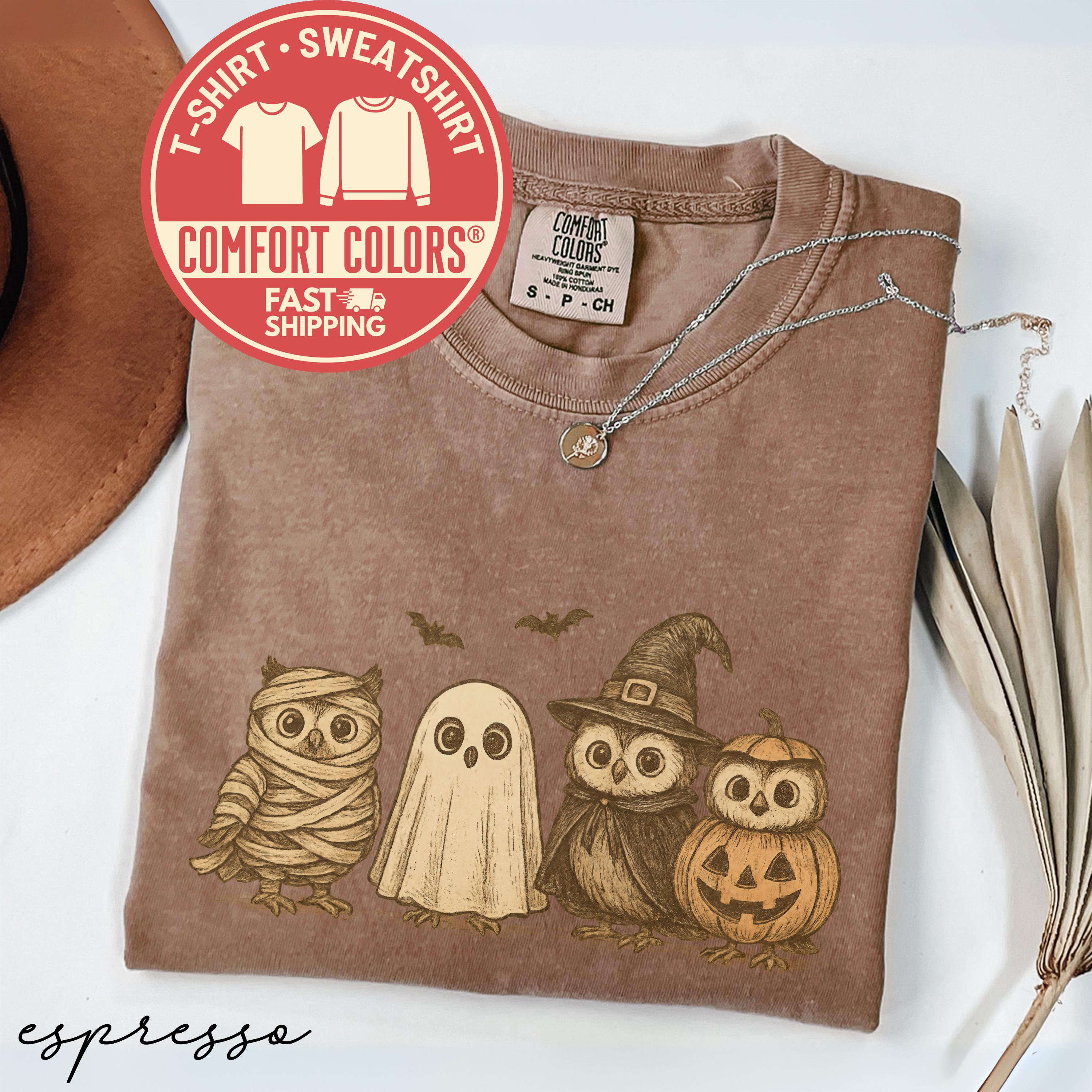 Comfort Colors&reg; Owl Halloween T-Shirt, Cute Spooky Tee, Funny Halloween Shirt, Fall Sweatshirt, 