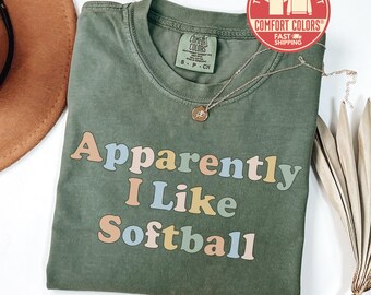 T-shirt de softball Comfort Colors® Apparemment j'aime le t-shirt de softball T-shirt rétro pour le jour du match, cadeau pour joueur de fan de sport pastel