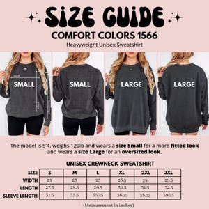 Size Guide Comfort Colors 1566, Heavyweight Unisex Sweatshirt, Small to 3XL, Crewneck, Size Specifications, Oversized and Fitted Look