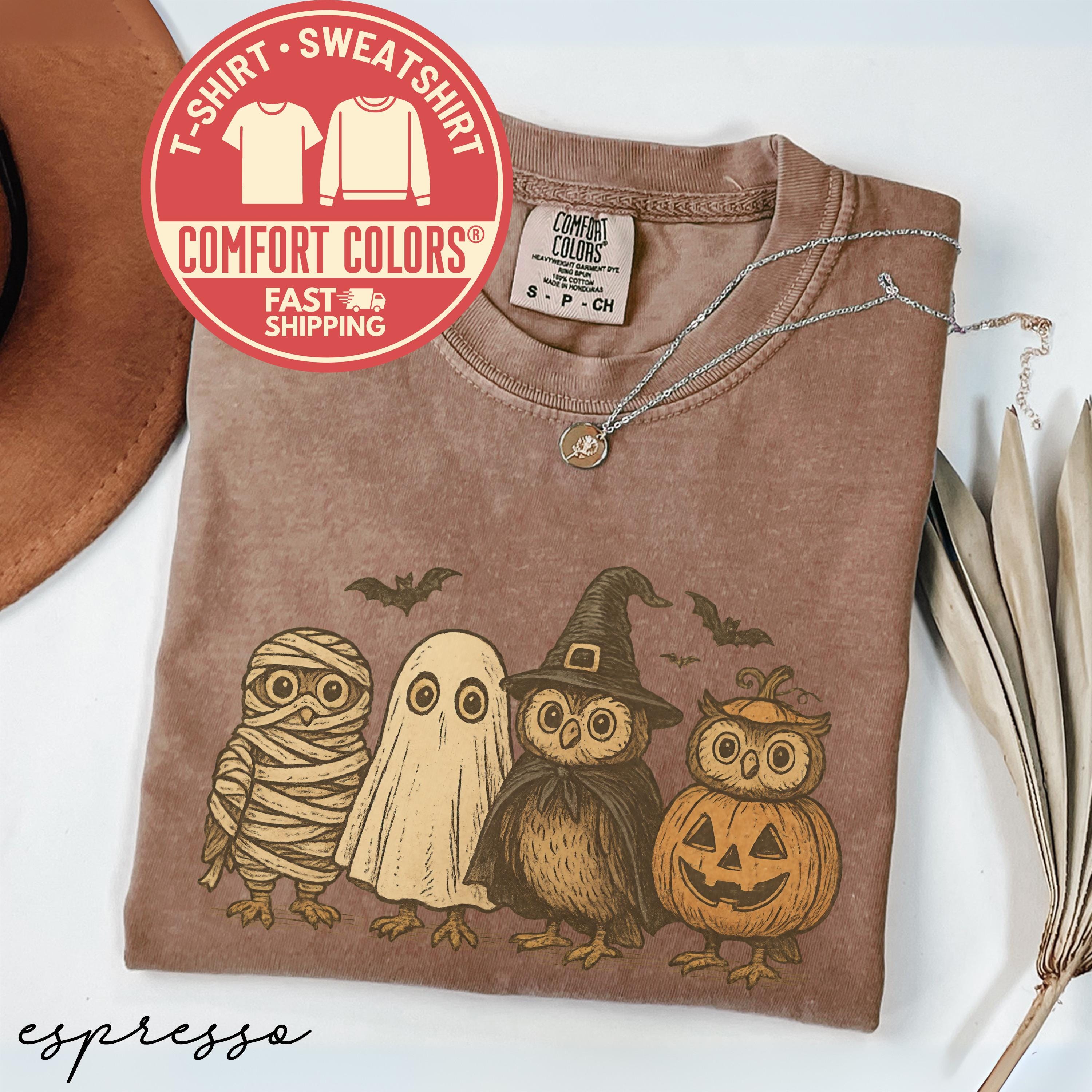 Comfort Colors® Owl Halloween T-Shirt, Cute Ghost Mummy Witch Tee, Autumn Spooky Season Sweatshi