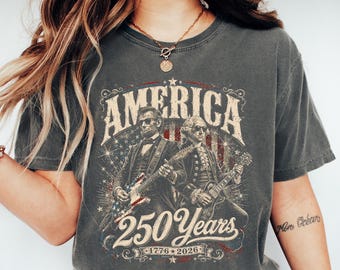 Comfort Colors® LIMITEDD !! 250 Years America Anniversary T-Shirt, George Washington & Lincoln Playing Guitar, Funny 4th of July Tee