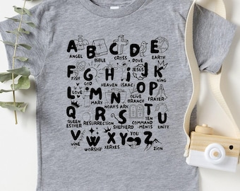 Biblical Alphabet Toddler Tee - Christian Toddler Shirts - Religious Kids Shirt - Bible Verse Baby Bodysuit