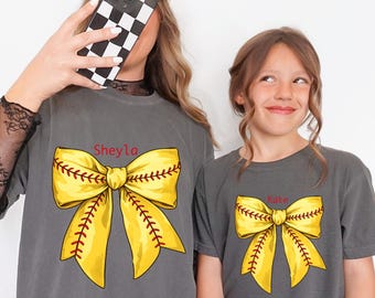 Comfort Colors®  Softball Mom Kids Name & Number Shirt, Mom Softball Tees, Softball Mama Shirt, Softball Season Shirt, Gameday Mama Shirt