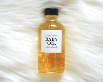 BABY OIL - Infused with Calendula, Organic Massage Oil, Vegan Baby Oil, Fragrance Free, All Natural