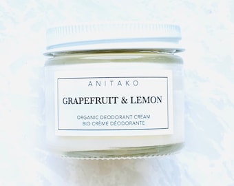 GRAPEFRUIT + LEMON - Organic Deodorant Cream, Natural Deodorant, Deodorizing Essential Oil Blend, Aluminum Free