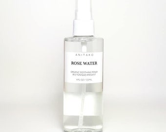 ROSE WATER - Organic Soothing Toner, Rose Hydrosol, Facial Toner, Vegan Toner