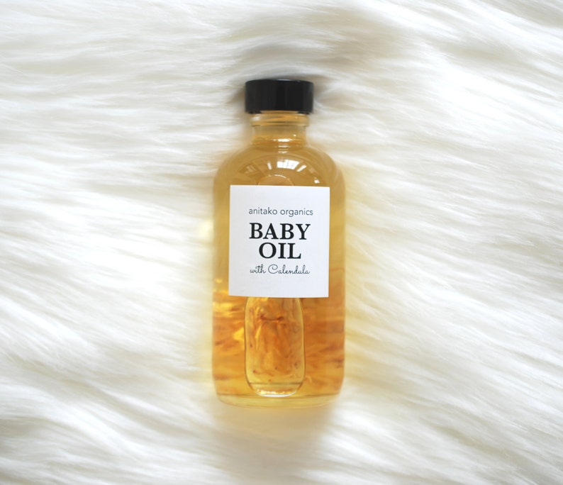BABY OIL Infused with Calendula, Organic Massage Oil, Vegan Baby Oil, Fragrance Free, All Natural image 1