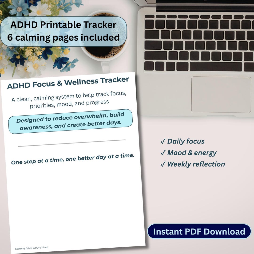 ADHD Focus Wellness Tracker Printable | Daily Focus Planner PDF | Mood ...