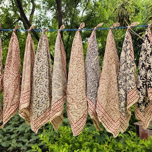 Set of 10 Organic Cotton Bandanas: Vintage Block Print Head Wrap