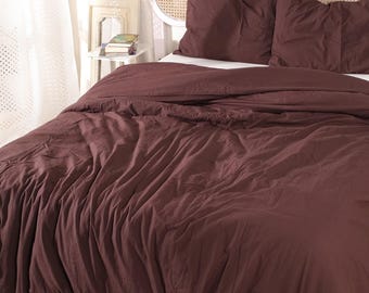 Mocha Coffee Brown Washed Cotton Duvet Cover Set | Minimalist Bedding