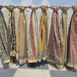 Lot Of Handmade Block Print Cotton Sarong: Indian Beach Wrap, Organic Colors