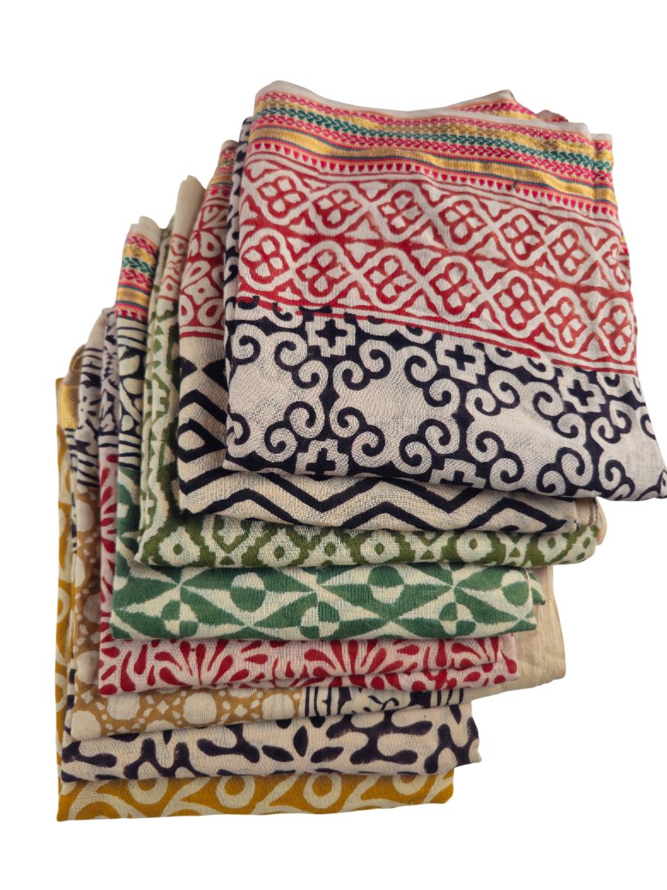 Hand Block Print Cotton Scarf, Indian Cotton Wrap 110x180 cm, Handmade Boho Shawl, Soft Lightweight Stole, Gift for Women