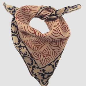 Block Print Bandana Scarf: Organic Cotton Bohemian Neck Scarf