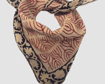 Pañuelo de algodón con estampado de bloques índigo, bufanda india hecha a mano.