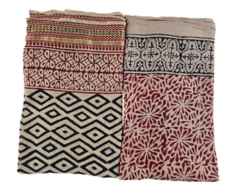 Hand Block Printed Cotton Sarong Set: Beach Wrap, Scarf, Cover-Up