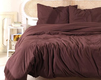 Chocolate Brown Cotton Duvet Cover Set, Custom Size, Includes Pillowcases