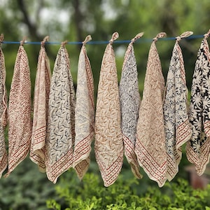 Organic Cotton Bandana Scarf - Vintage Block Print Head Wrap - Set of 10