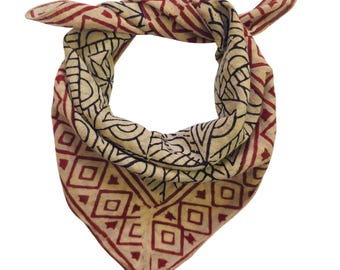 Hand Block Printed Cotton Bandana Scarf: Bohemian Neck Scarf