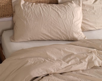 Linen Duvet Cover Set or Cotton Duvet Cover Set, Cream Bedding, Minimalist Farmhouse Bedding, Button Closure