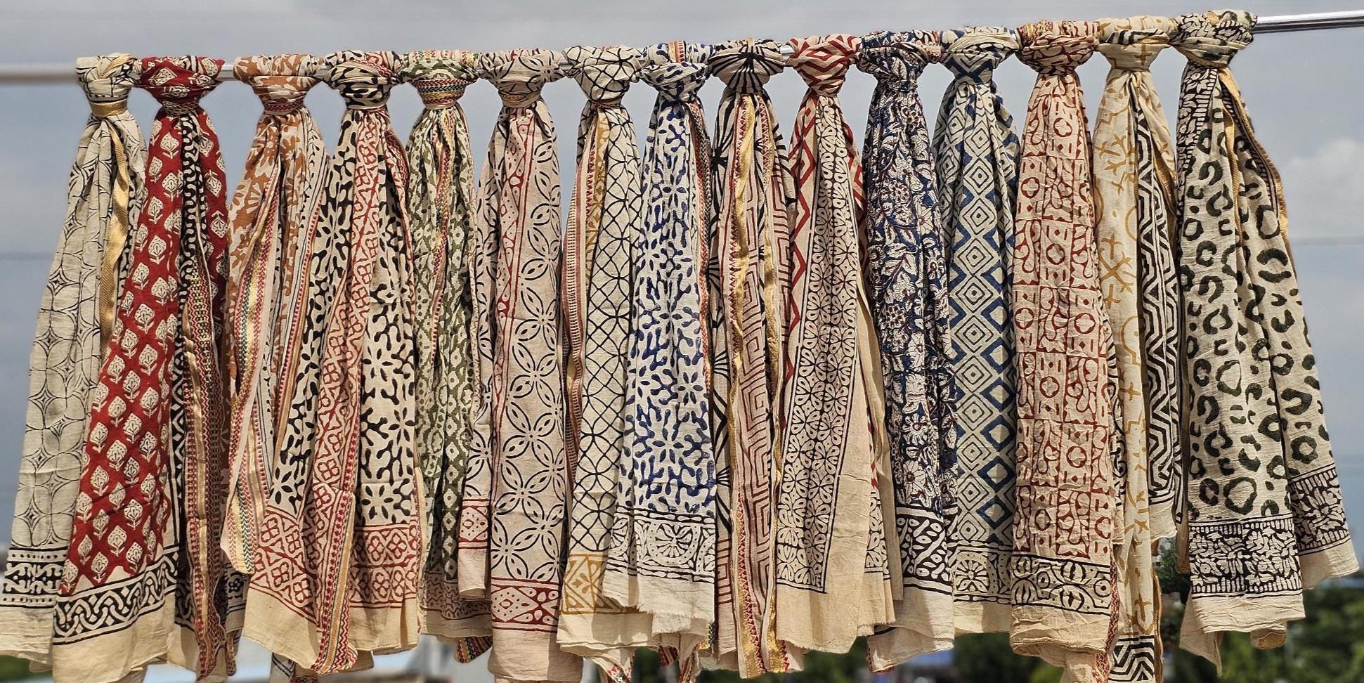 Hand Block Printed Cotton Sarong, Beach Wrap, Organic Dyes, 110x180cm