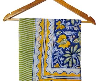 Block Print Cotton Sarong: Floral Beach Wrap, Eco-Friendly Pareo