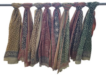 Hand Block Print Cotton Sarong, Indian Beach Wrap, Boho Bikini Cover Up, Lightweight Scarf
