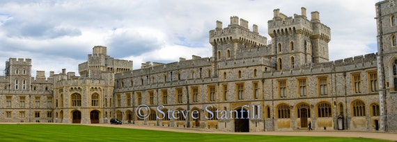 Rare Panoramic View Of Interior Courtyard Of Windsor Castle