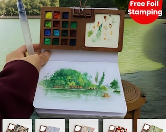 Wooden Watercolor tiny palette, Travel Portable Painting Supplies, Gifts for her, Christmas gifts, Anniversary gift,Birthday gift for friend