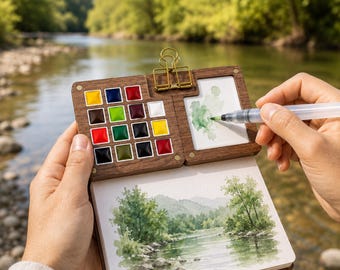 Portable Watercolor Set for Artists, Personalized Wooden Palette Box for Painting
