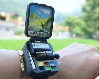 3D printed watch color palette, Artist Travel Painting Kit, Mini Paint Set With Brush