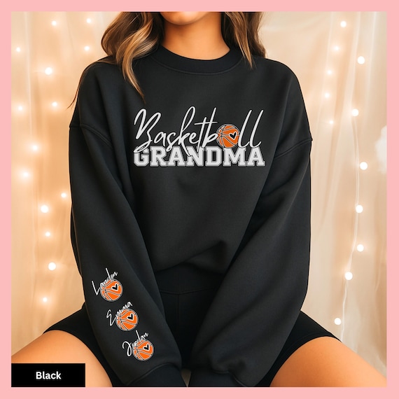 Personalized Basketball Grandma Crewneck Sweatshirt Custom Design Sports Apparel Team Supporter Family Gift Grandmother Celebration Game Day
