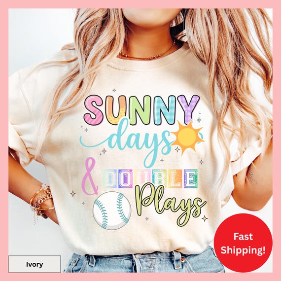 Sunny Days Double Plays Sunshine Baseball TShirt Trending Baseball Mom Cute Baseball Doodle Tee Gift Summer Game Shirt