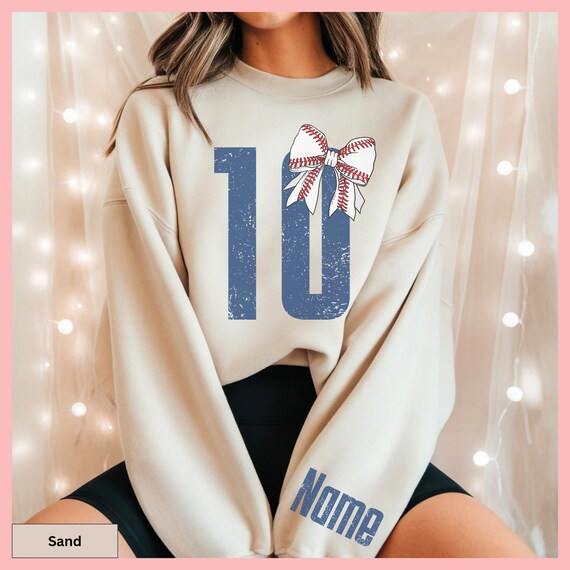 Personalized Baseball Sweatshirt Custom Number Baseball Mom Team Apparel Distressed Print Crewneck Hoodie Cotton Polyester Athletic