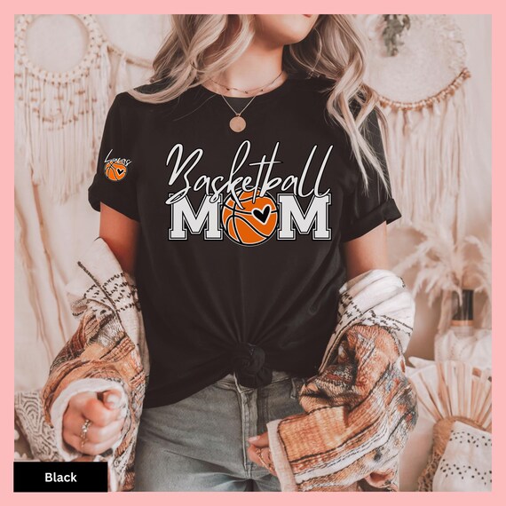 Basketball Mom Shirt Hoodie Custom Sweatshirt Personalized Apparel Sport Heart Design Name Customization Team Parent Game Day High School