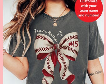 Baseball Bow Shirt Team Spirit Wear Clothing Mom Outfit Custom Tshirt Baseball Stitch Design Personalized Player Number Fan Apparel Gift